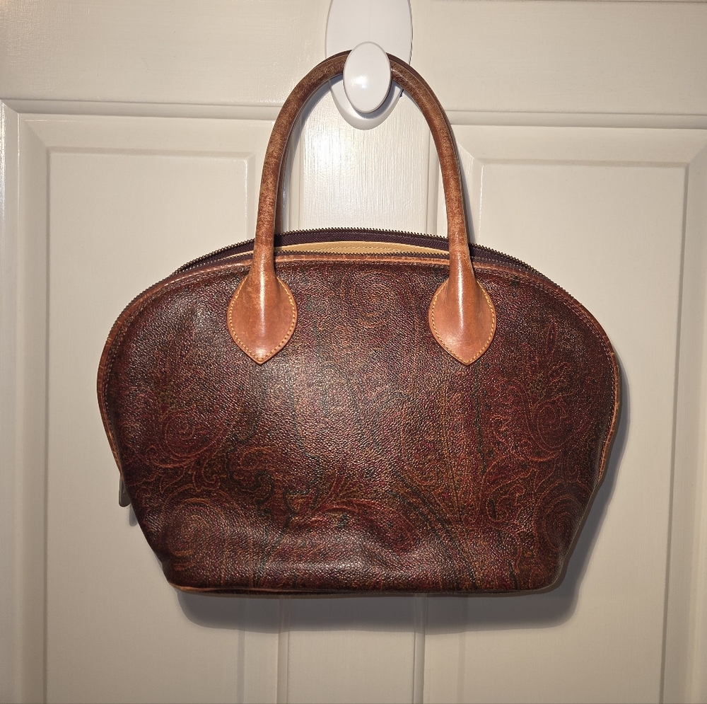 Vintage ETRO Paisley Dome Bag – Made in Italy – Leather Trim